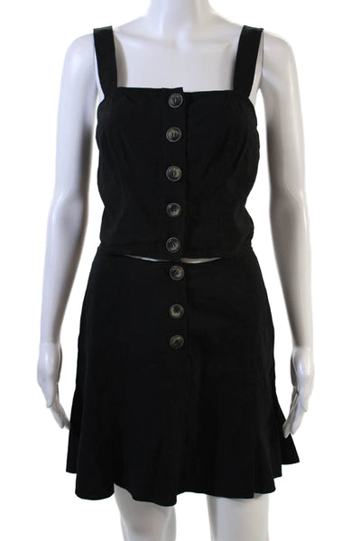 Intermix Womens Linen Blend Button Down Tank Top Skirt Set Black Size 0