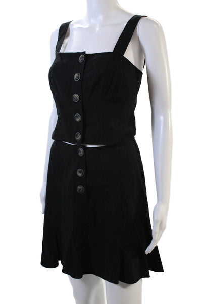 Intermix Womens Linen Blend Button Down Tank Top Skirt Set Black Size 0
