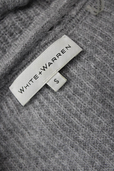 White + Warren Women's V-Neck Long Sleeves Ruffle Cashmere Sweater Gray Size S