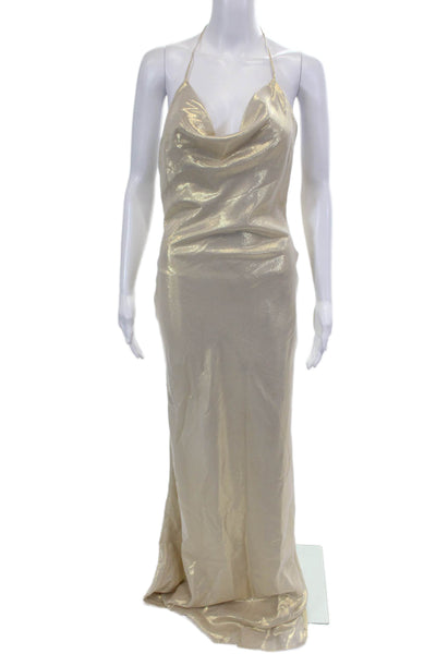 Sergio Hudson Womens Cowl Slip Gown with Low Back - Gold Lamé Size 2