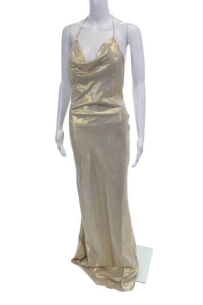 Sergio Hudson Womens Cowl Slip Gown with Low Back - Gold Lamé Size 2