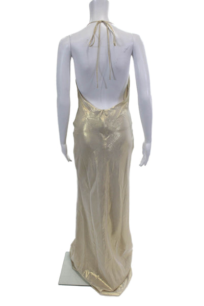 Sergio Hudson Womens Cowl Slip Gown with Low Back - Gold Lamé Size 2
