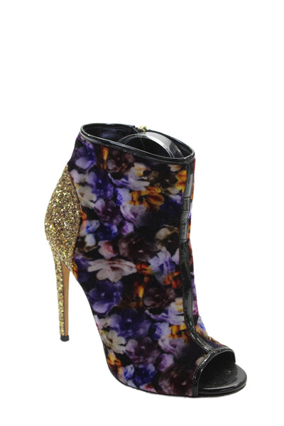 Jerome C. Rousseau Womens Floral Velvet Sequined Heel Booties Multicolor Size 8