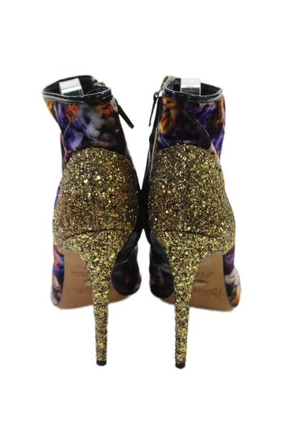 Jerome C. Rousseau Womens Floral Velvet Sequined Heel Booties Multicolor Size 8