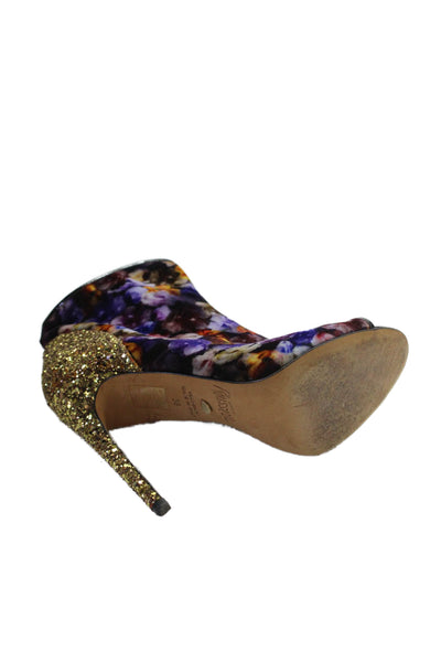 Jerome C. Rousseau Womens Floral Velvet Sequined Heel Booties Multicolor Size 8
