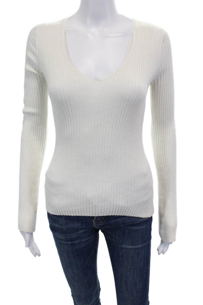 Cotton By Autumn Cashmere Womens Cotton Ribbed Knit Sweater White Size S