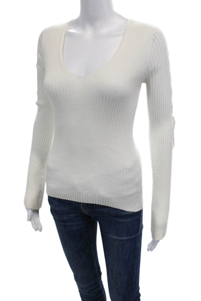 Cotton By Autumn Cashmere Womens Cotton Ribbed Knit Sweater White Size S