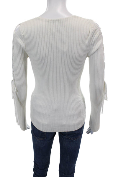 Cotton By Autumn Cashmere Womens Cotton Ribbed Knit Sweater White Size S
