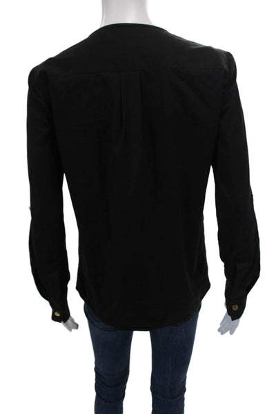 Michael Kors Womens Cotton Lace-Up Y-Neck Long Sleeve Blouse Black Size 2