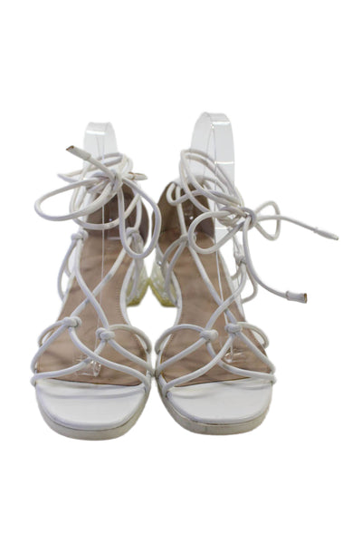 BCBGeneration Womens Slip-On Strappy Casual Heeled Sandals White Size 8