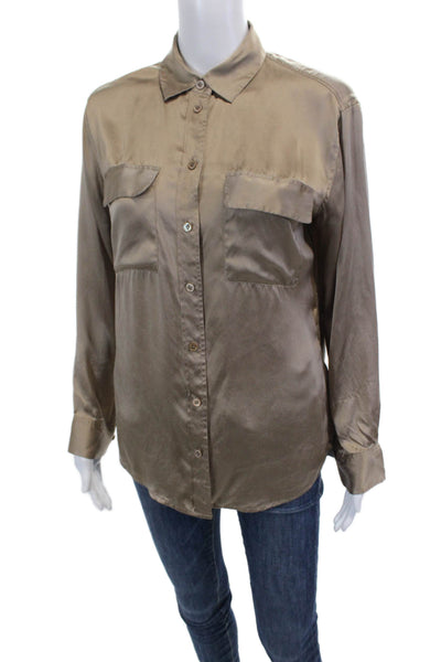 Equipment Femme Womens Silk Collar Long Sleeve Button-Down Shirt Brown Size XS
