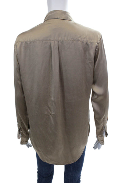 Equipment Femme Womens Silk Collar Long Sleeve Button-Down Shirt Brown Size XS