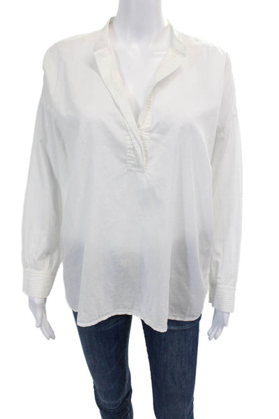 Vince Womens Y-Neck Long Sleeve Button Cuff Pullover Blouse Top White XS