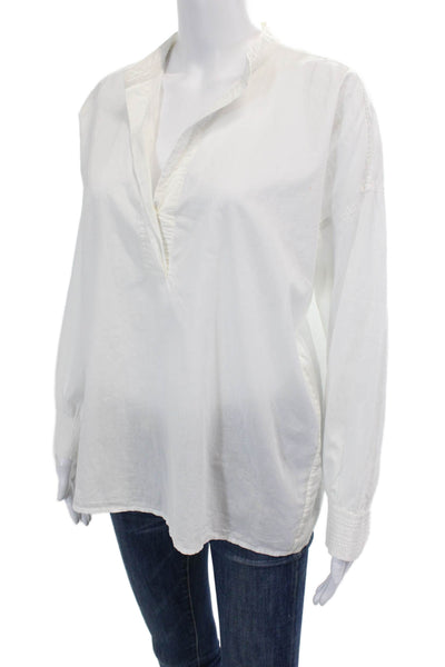 Vince Womens Y-Neck Long Sleeve Button Cuff Pullover Blouse Top White XS