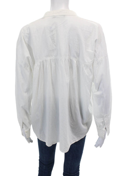 Vince Womens Y-Neck Long Sleeve Button Cuff Pullover Blouse Top White XS