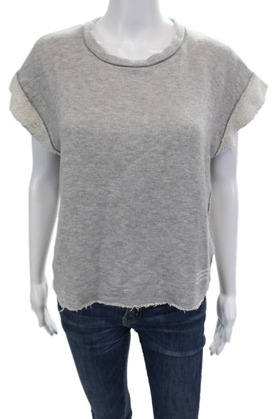 SOL ANGELES Womens Cotton Round Neck Cut Off Sleeve Sweatshirt Gray Size S