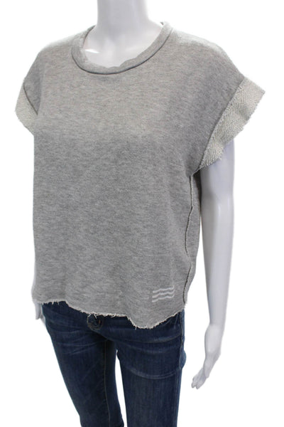SOL ANGELES Womens Cotton Round Neck Cut Off Sleeve Sweatshirt Gray Size S