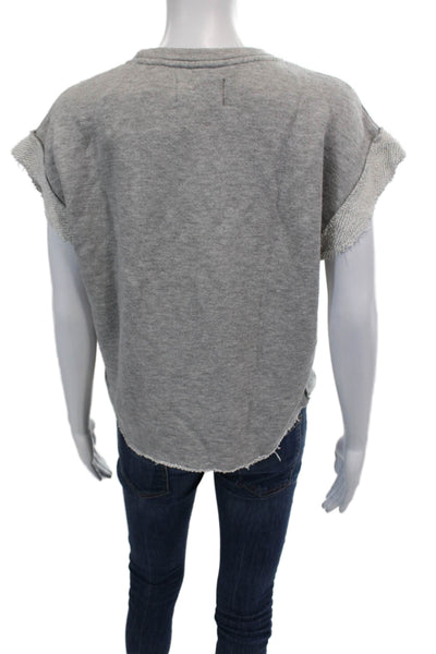 SOL ANGELES Womens Cotton Round Neck Cut Off Sleeve Sweatshirt Gray Size S