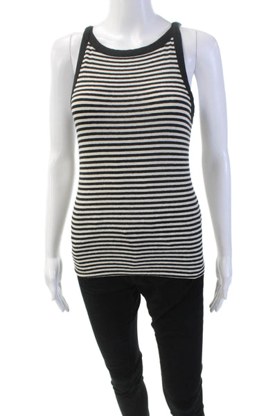 J Crew Womens Scoop Neck Striped Linen Tank Top White Black Size Small