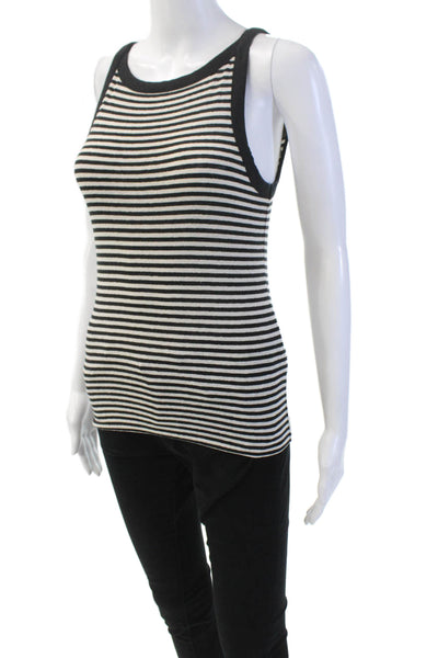 J Crew Womens Scoop Neck Striped Linen Tank Top White Black Size Small