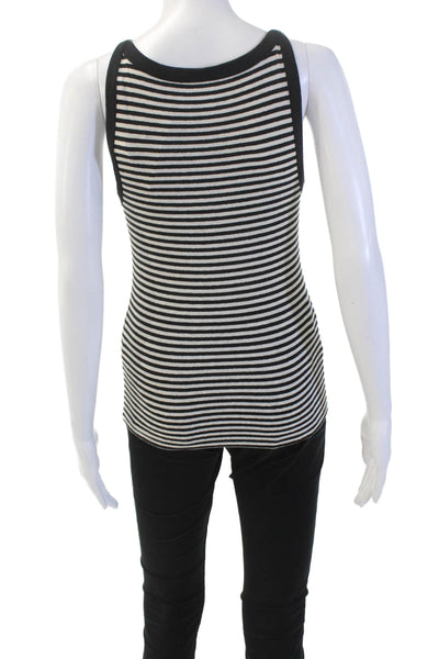 J Crew Womens Scoop Neck Striped Linen Tank Top White Black Size Small