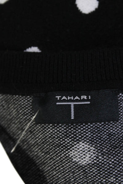 T Tahari Womens Short Sleeve Crew Neck Knit Polka Dot Shirt Black White Size XS