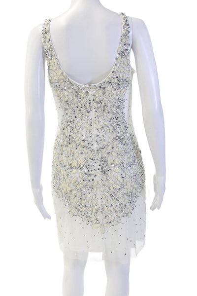 Adrianna Papell Womens Scoop Neck Sleeveless Beaded Mini Dress White Size 10