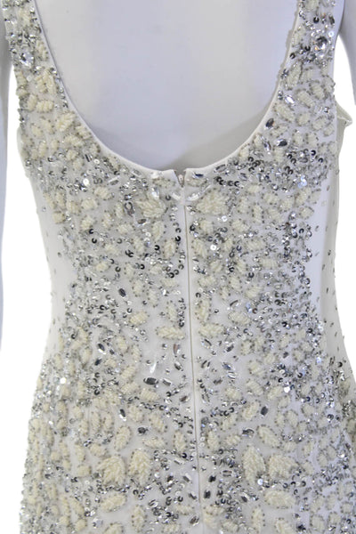 Adrianna Papell Womens Scoop Neck Sleeveless Beaded Mini Dress White Size 10