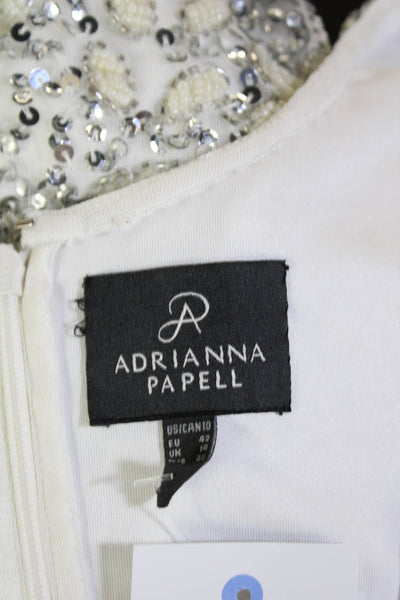 Adrianna Papell Womens Scoop Neck Sleeveless Beaded Mini Dress White Size 10