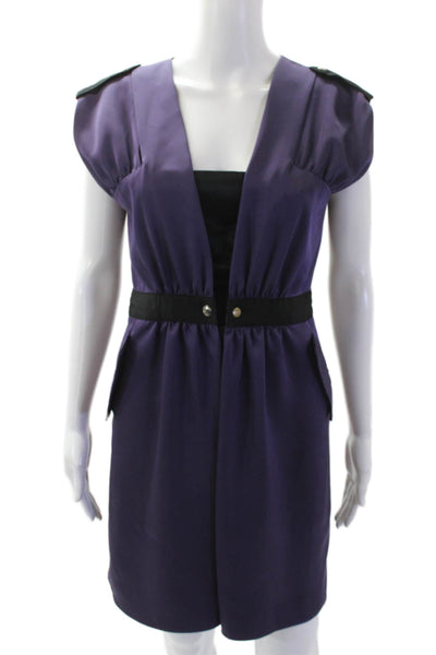 Cynthia Steffe Women's Sleeveless V-Neck Pleated Mini Dress Purple Size 4
