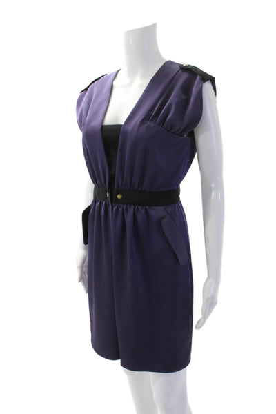 Cynthia Steffe Women's Sleeveless V-Neck Pleated Mini Dress Purple Size 4