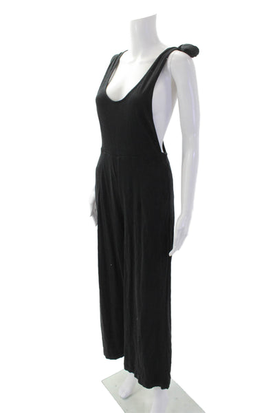 Leallo Women's Halter Neck Sleeveless Straight Leg Jumpsuit Black Size S