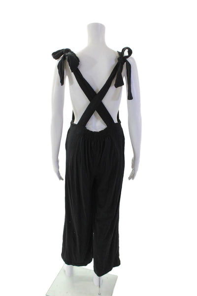 Leallo Women's Halter Neck Sleeveless Straight Leg Jumpsuit Black Size S