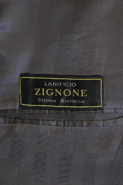 Zignone Mens Wool Single Breasted Blazer Jacket Gray Blue Size 44