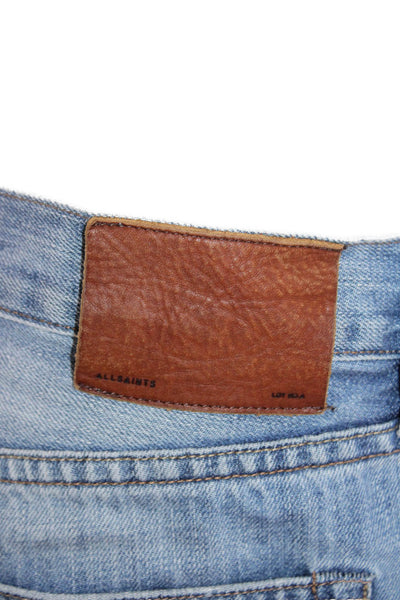 Allsaints Mens Cotton Raw Hem Cigarette Skinny Fit Jeans Blue Size 32