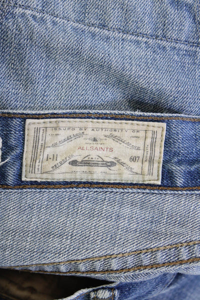 Allsaints Mens Cotton Raw Hem Cigarette Skinny Fit Jeans Blue Size 32