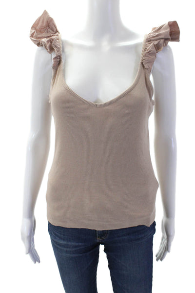 Nation LTD Womens Cotton Ribbed Knit V-Neck Sleeveless Tank Top Pink Size L