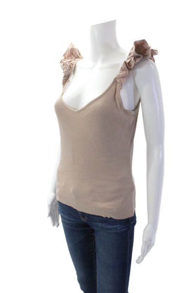 Nation LTD Womens Cotton Ribbed Knit V-Neck Sleeveless Tank Top Pink Size L