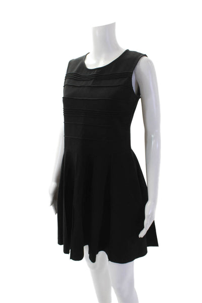 Parker Womens Sleeveless Zippered Round Neck A-Line Mini Dress Black Size 6
