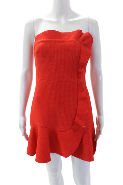Sandro Womens Strapless Ruffled High Waist A Line Dress Orange Size 1