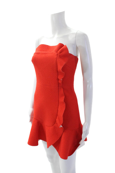 Sandro Womens Strapless Ruffled High Waist A Line Dress Orange Size 1