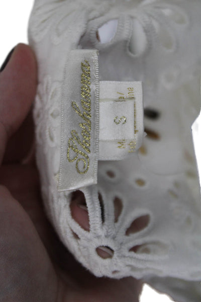 Shoshanna Womens 3/4 Sleeve V Neck Embroidered Eyelet Top White Size Small