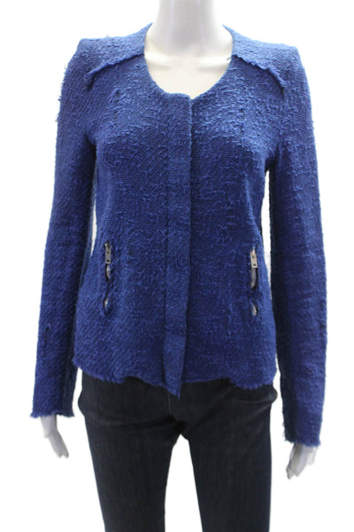 IRO Womens Long Sleeve Front Zip Crew Neck Knit Jacket Blue Cotton Size 1
