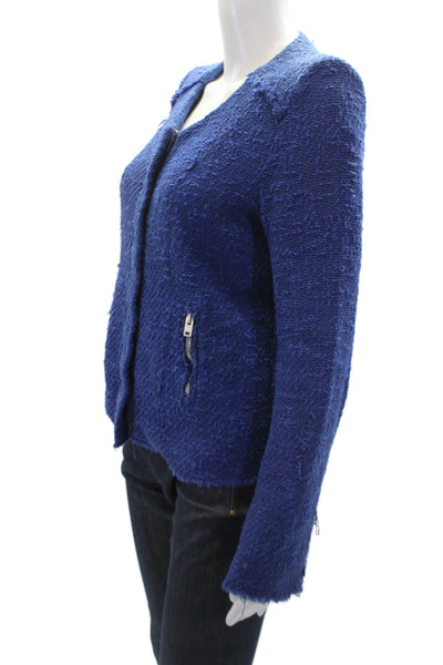 IRO Womens Long Sleeve Front Zip Crew Neck Knit Jacket Blue Cotton Size 1