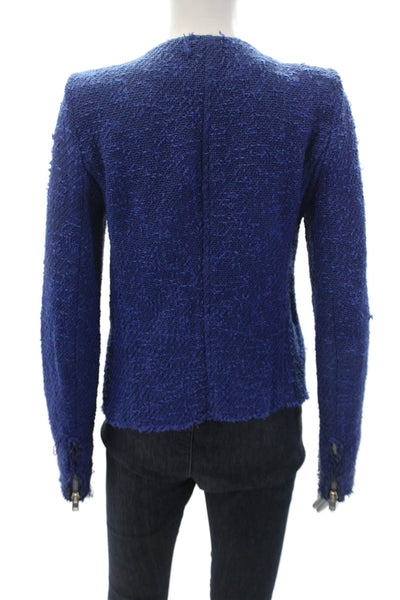 IRO Womens Long Sleeve Front Zip Crew Neck Knit Jacket Blue Cotton Size 1