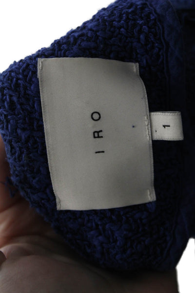 IRO Womens Long Sleeve Front Zip Crew Neck Knit Jacket Blue Cotton Size 1