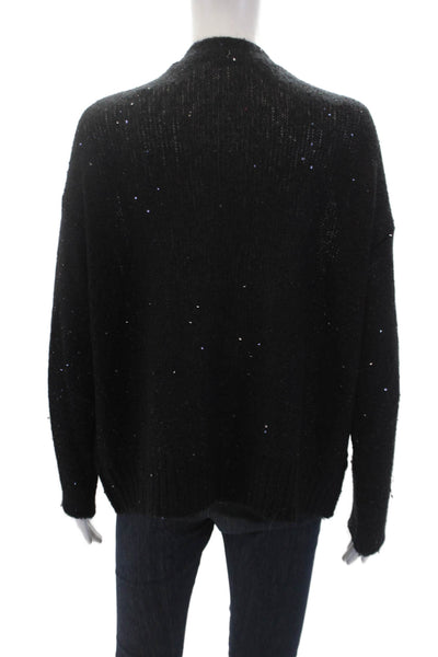 ATM Womens Butotn Front V Neck Sequin Knit Cardigan Sweater Black Size Small