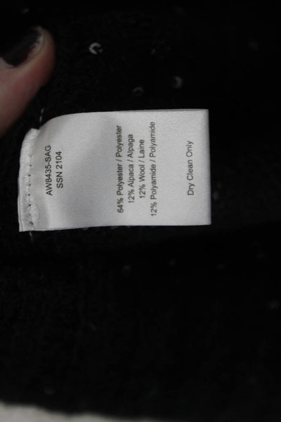 ATM Womens Butotn Front V Neck Sequin Knit Cardigan Sweater Black Size Small