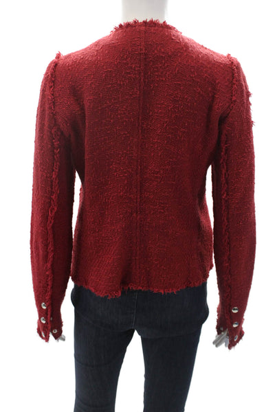 IRO Womens Button Zip Front Long Sleeve Crew Neck Knit Jacket Red Cotton FR 38