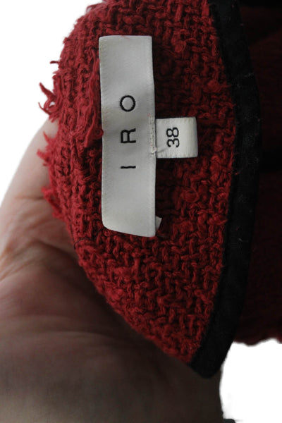 IRO Womens Button Zip Front Long Sleeve Crew Neck Knit Jacket Red Cotton FR 38